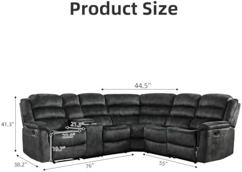 EBELLO Manual Reclining L-Shaped Sectional Sofa Set, Soft Fabric Recliner - Image 2