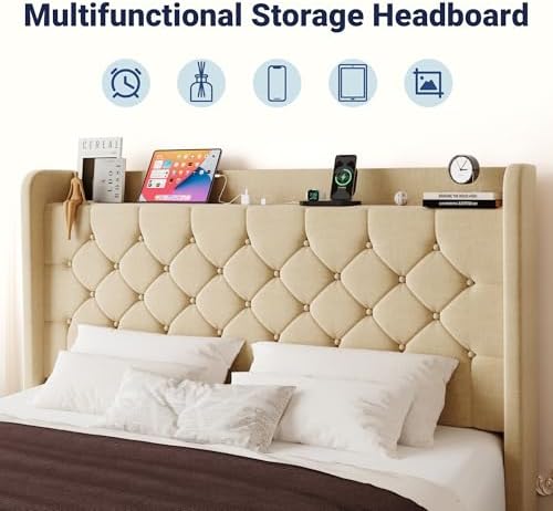 Allewie Queen Bed Frame, Storage Headboard & Charging Station - Image 4