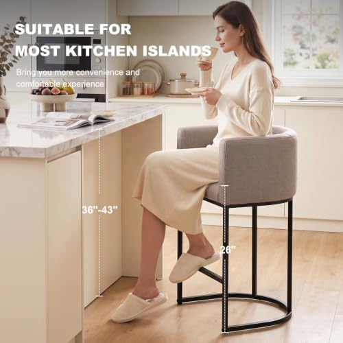 26" H Counter Height Bar Stools Set of 3, Modern Barrel Counter Stools - Image 3
