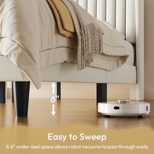 Yaheetech Queen Bed Frame with Headboard, Ivory Channel-Tufted Platform - Image 6