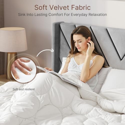Yaheetech King Bed Frame with Chevron Channel-Tufted Headboard, Light Gray - Image 4