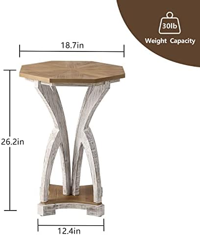 COSIEST Set of 2 Rustic Accent End Table, Octagonal Farmhouse Wood Side Table - Image 3