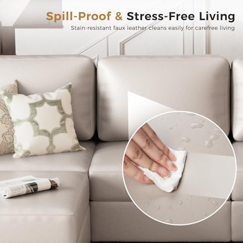 ABCASA Faux Leather Sectional, Modular Sectional Sofa - Image 4