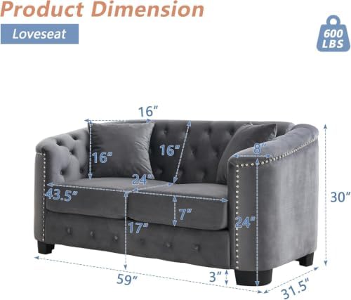 59" Modern Velvet Chesterfield Sofa - Image 2