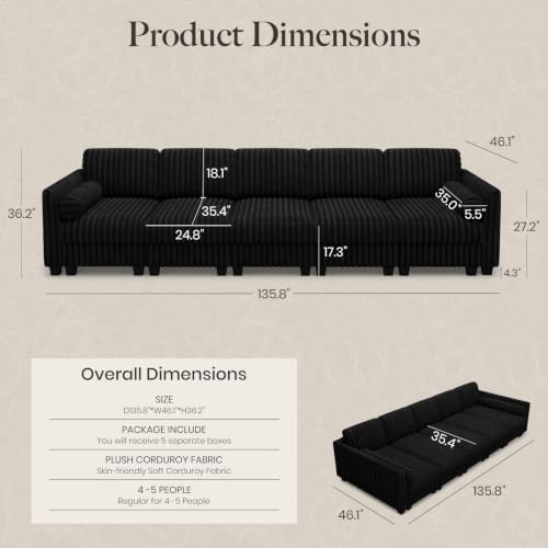 Belffin Oversized Cloud Deep Seat Sectional Sleeper Sofa Bed Corduroy Couch. - Image 2