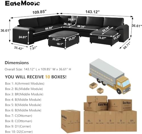 EASE MOOSE Sectional Couches for Living Room, U Shaped Modular Sofa - Image 2