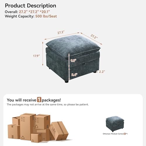 27" Large Square Ottoman with Storage, Modern Upholstered Footrest with - Image 2