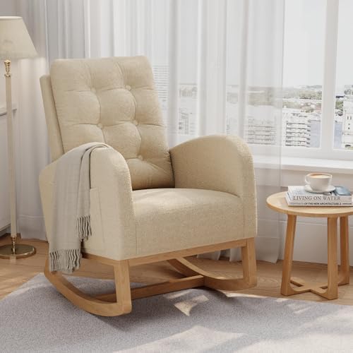 GarveeHome Nursery Rocking Chair, Teddy Fleece Upholstery, Sturdy Wooden Legs & by GarveeHome