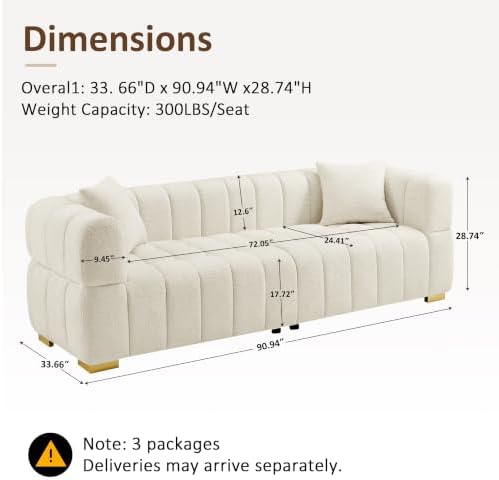 VANOMi 90.9" Boucle 3-Seater Deep Seat Sofa, Oversized Cloud Couch - Image 2