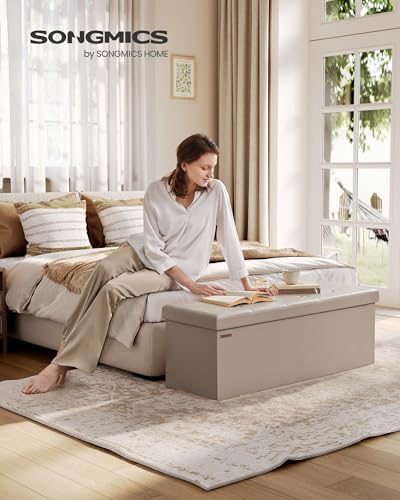 SONGMICS Storage Ottoman Bench, 43.3 Inches Folding Foot Rest Stool - Image 2