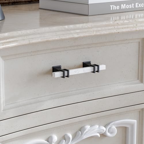 Haliwu 10 Pack 3" Kitchen Cabinet Handles White Black Marble Cabinet Pulls - Image 2