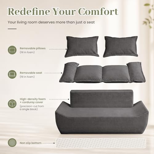 JUIKURY 55" Convertible Corduroy Sofa Bed, Boneless Foldable Loveseat Sleeper - Image 6