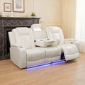 Power Recliner Sofa with LED Lights, Leather Reclining Couch with Double by Caberryne