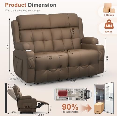 RV Loveseat Recliner Sofa, Wall Hugger Reclining RV Couch - Image 2