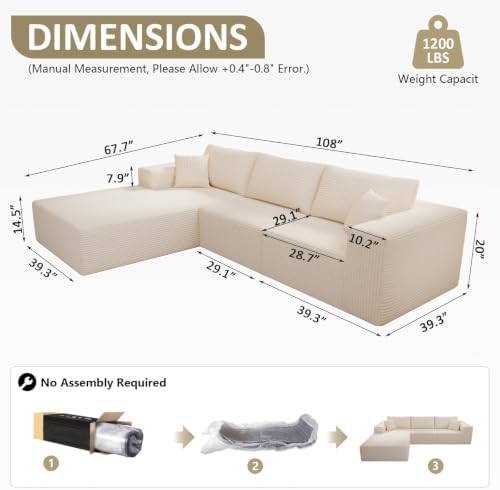 108" Modular Sectional Sofa, Boneless Cloud Couch - Image 2