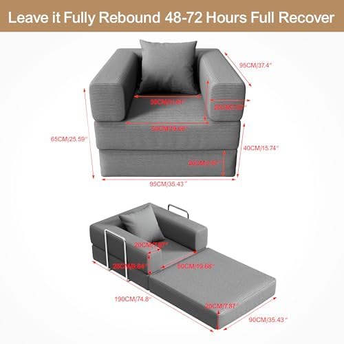 Single Couch Sofa for Small Spaces, 2-in-1 Single Boneless Sofa - Image 2