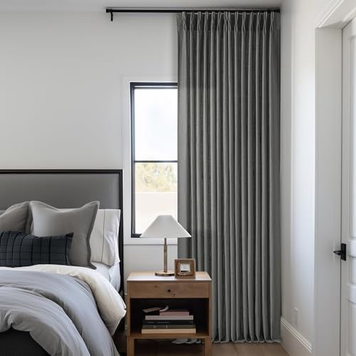Charcoal Gray Linen Pinch Pleat Semi Sheer 108 Inch Curtains 2 Panels Set - Image 6
