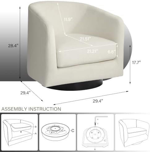 Pia Ricco Set of 2 Oversized Velvet 360° Swivel Barrel Accent Chair Ivory - Image 2
