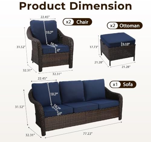 5 Piece Patio Wicker Conversation Set, All-Weather Use Outdoor Wicker Sofa - Image 2