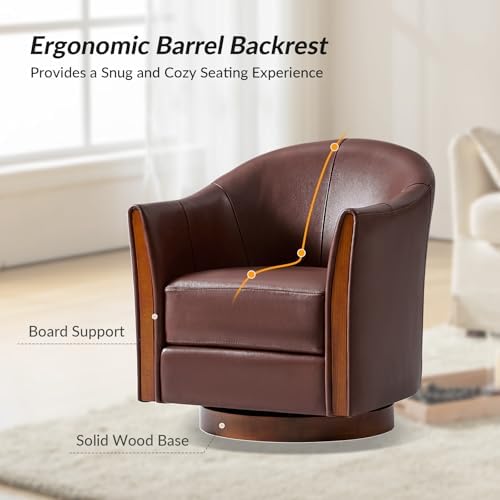 HULALA HOME Genuine Leather Swivel Accent Chair - Image 5