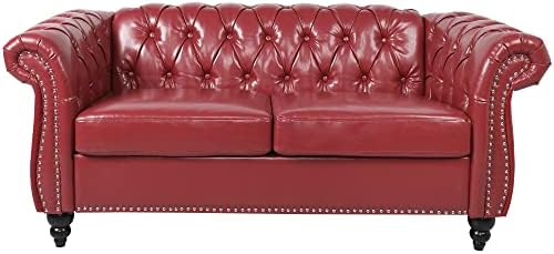 ORRD Chesterfield Loveseat, Modern Leather Sofa Tufted Couch 2 Seater - Image 6