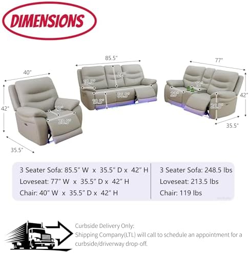 Power Recliner Sofa Set with LED Lights, Air Leather Reclining Sofa with Charge - Image 2