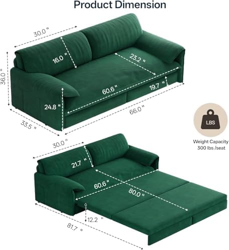 66" Futon Sofa Bed Queen Size, 3-in-1 Convertible Sleeper Sofa - Image 3