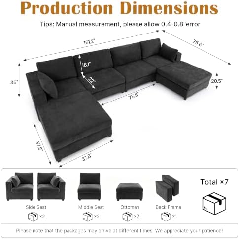 Oversized Modular Sectional Sofa, Dark Grey - Image 2