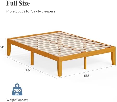 DUMOS 14 Inches Full Size Wood Platform Bed Frame, Solid Wooden Mattress - Image 2