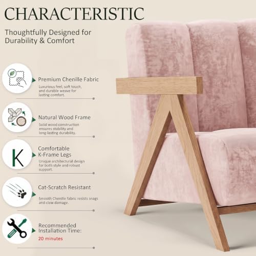 Gaussen Modern Accent Chair for Living Room Bedroom, Comfy Chenille Reading - Image 4