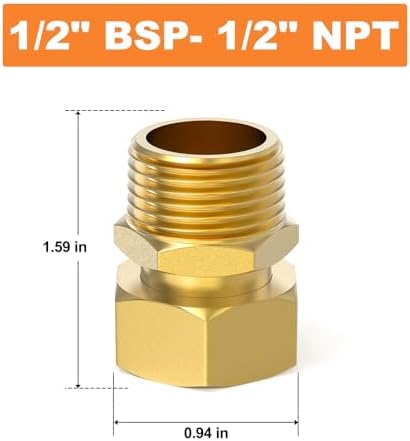 GASHER 5Pcs Brass Water Meter Pipe Fitting，1/2" NPT Male x 1/2" Female Adapter - Image 2