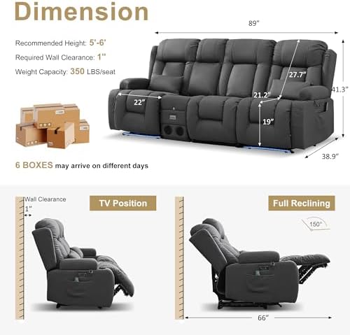 URRED Power Loveseat Recliner Sofa - Image 3