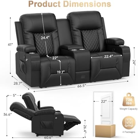Loveseat Recliner Sofa, Home Theater Seating - Image 2