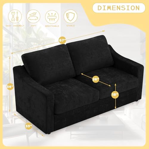 67” Chenille Loveseat Sofa w/Comfortable Back Cushions - Image 2