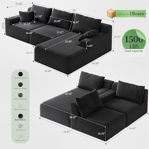 Homkdom Modular Sectional Sofa for Apartment, Right Facing - Image 2