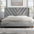 Yaheetech Queen Bed Frame with Chevron Channel-Tufted Headboard, Light Gray by Yaheetech