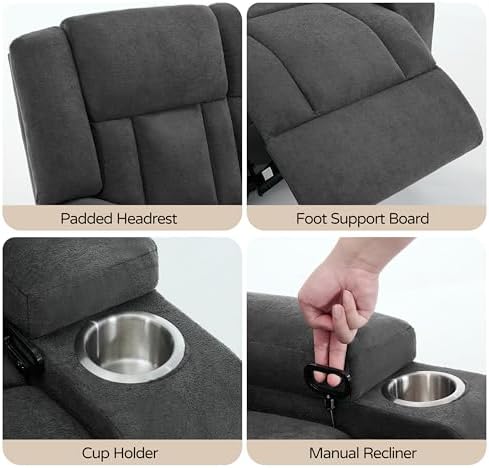 Recliner Sofa with Cup Holders, 3-Seater Fabric Reclining Couch, Manual - Image 5