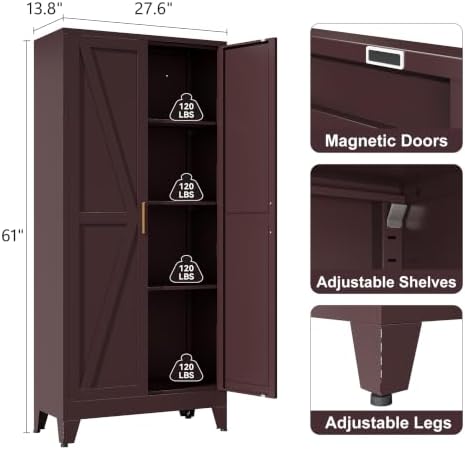 Washsemba 61" Tall Farmhouse Metal Pantry Cabinet, Kitchen Pantry Storage - Image 3