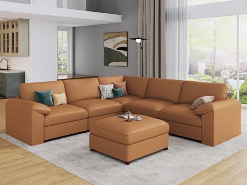 EASE MOOSE Leather Sectional Couch, Oversized Modular Sofa by EASEMOOSE