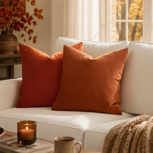MIULEE Velvet Fall Throw Pillow Covers 20x20 Inch Pack of 2 Burnt Orange - Image 2