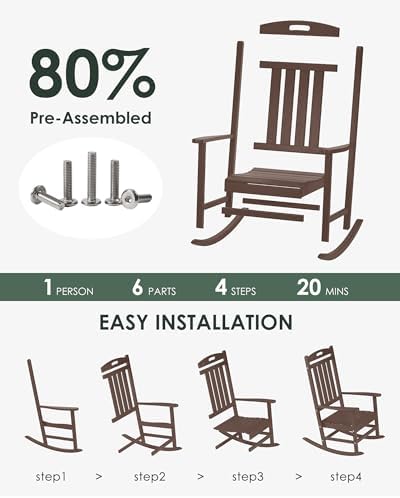 Outdoor Rocking Chair, All-Weather Resistant Poly Lumber Rocker Chair Outdoor - Image 3
