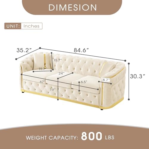 84.6" Mid Century Modern 3 Seater Chesterfield Sofa Couch - Image 2