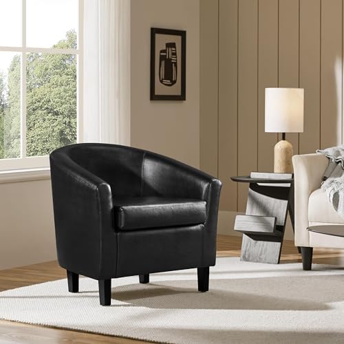Yaheetech Accent Chairs, Faux Leather Barrel Armchairs - Image 2