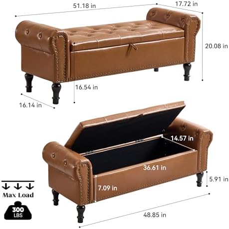 Storage Bench for Bedroom, Faux Leather Queen Size Benches - Image 2