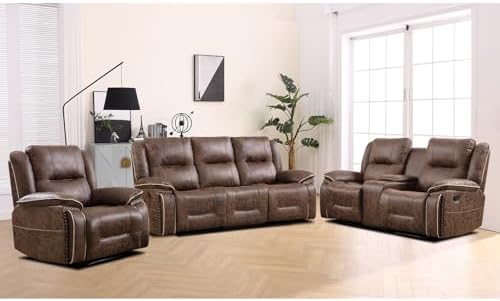 EBELLO Faux Leather Manual Recliner Sofa Set, 1 Seat Reclining Chair, a Loveseat - Image 7