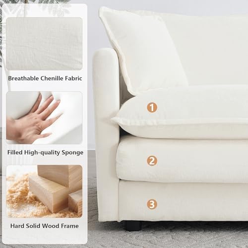 mikibama Luxury 2 Piece Cloud Couches Set, Modern Upholstered Chenille 3 Seater - Image 4
