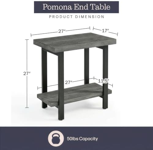 Alaterre Furniture Pomona Solid Wood 2-Tier End Table, Slate Grey - Image 3
