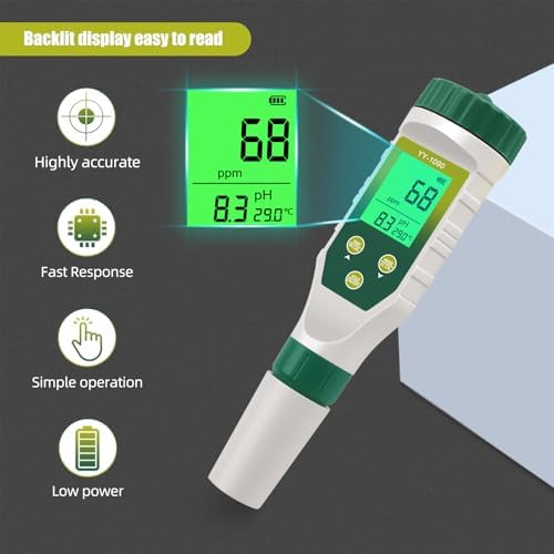 pH Meter for Water Hydroponics, 5-in-1 pH TDS EC Salt Tester for Water Nutrient - Image 3