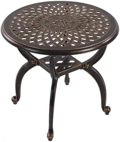 Cast Aluminum Outdoor Side Table, All Weather Round Small Coffee Table by Unknown