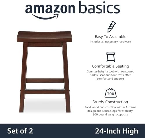 Amazon Basics Solid Wood Saddle-Seat Counter Height Bar Stools - Image 4